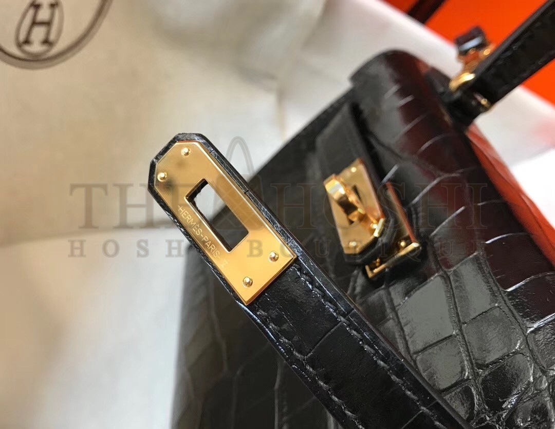 H**me5 Kelly Mini II Bag In Black Crocodile Embossed Leather Master Quality