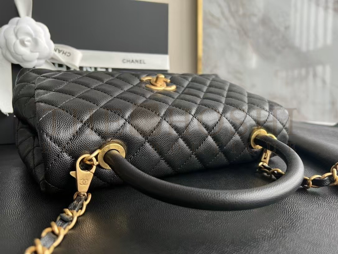 Ch**el Women Flap Bag with Top Handle in Grained Calfskin Leather-Black size:29cm Master Quality