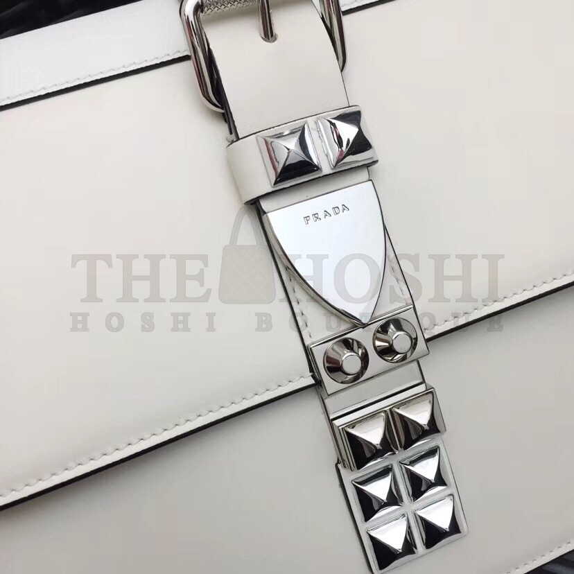 Pra*a Elektra Shoulder Bag In White Calfskin Master Quality