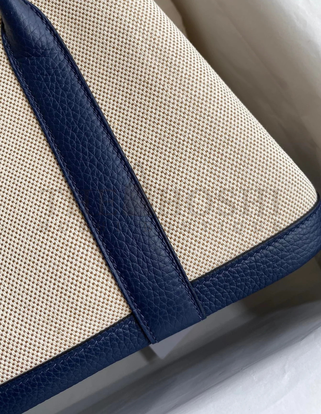 H**me5 Garden Party 30 Handmade Bag in Toile and Blue Leather Master Quality