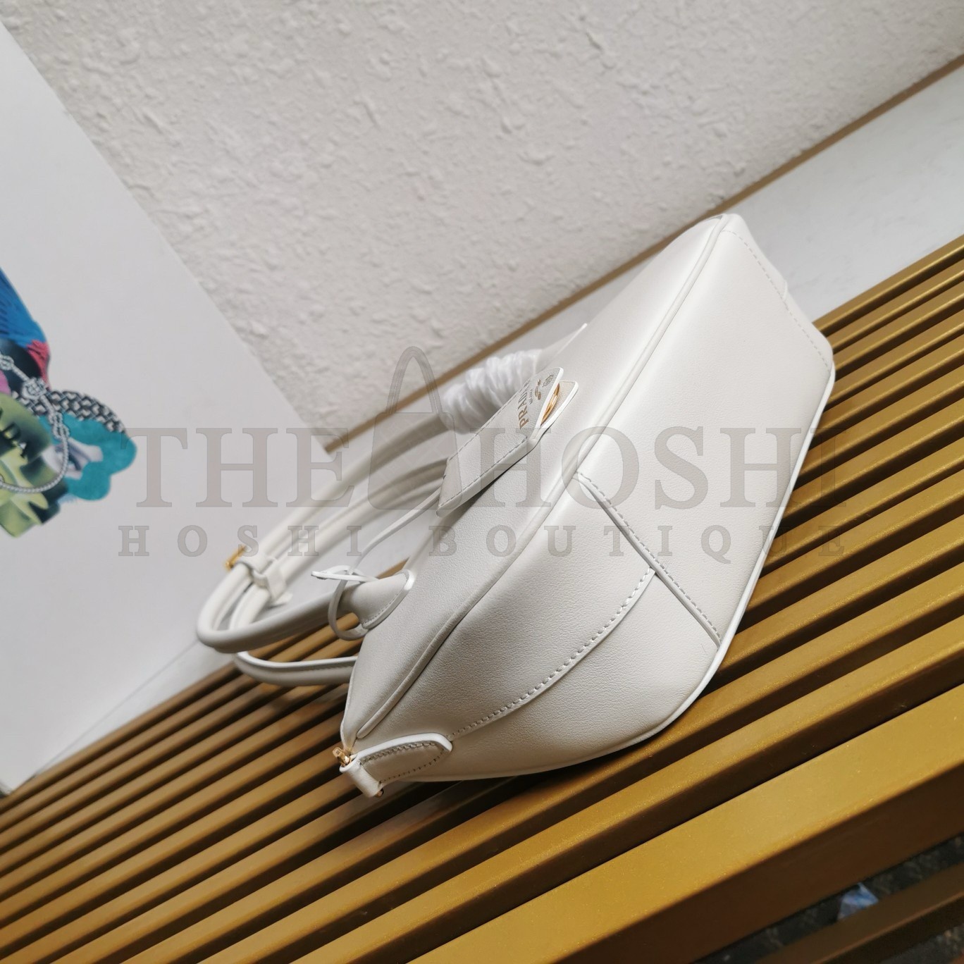 Pra*a Shoulder Bag with Double Zipper in White Calfskin Master Quality