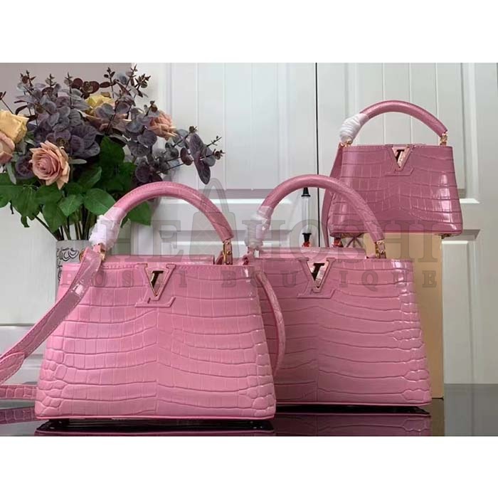 L0vis Vvtt0n LV Women Capucines Mini Handbag Pink Crocodilien Brillant Savoir Faire Master Quality