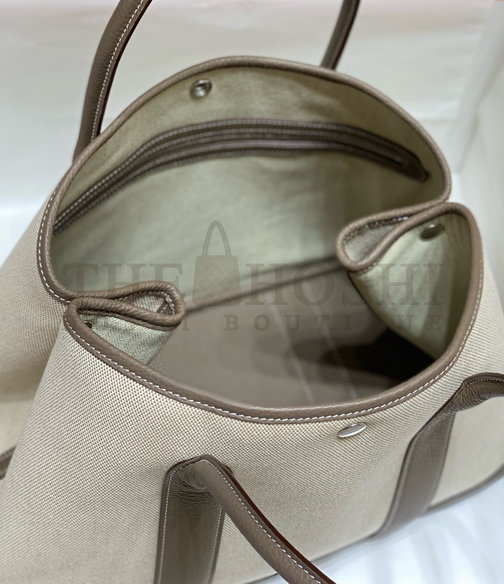 H**me5 Garden Party 36cm Bag in Toile and Taupe Leather Master Quality