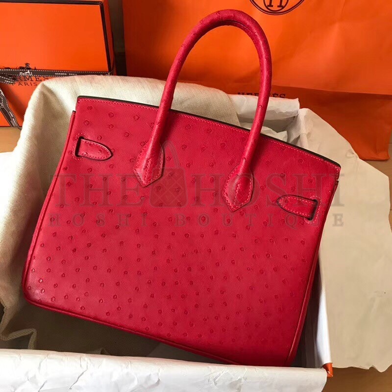 H**me5 Red Birkin 30cm Ostrich Handmade Bag Master Quality