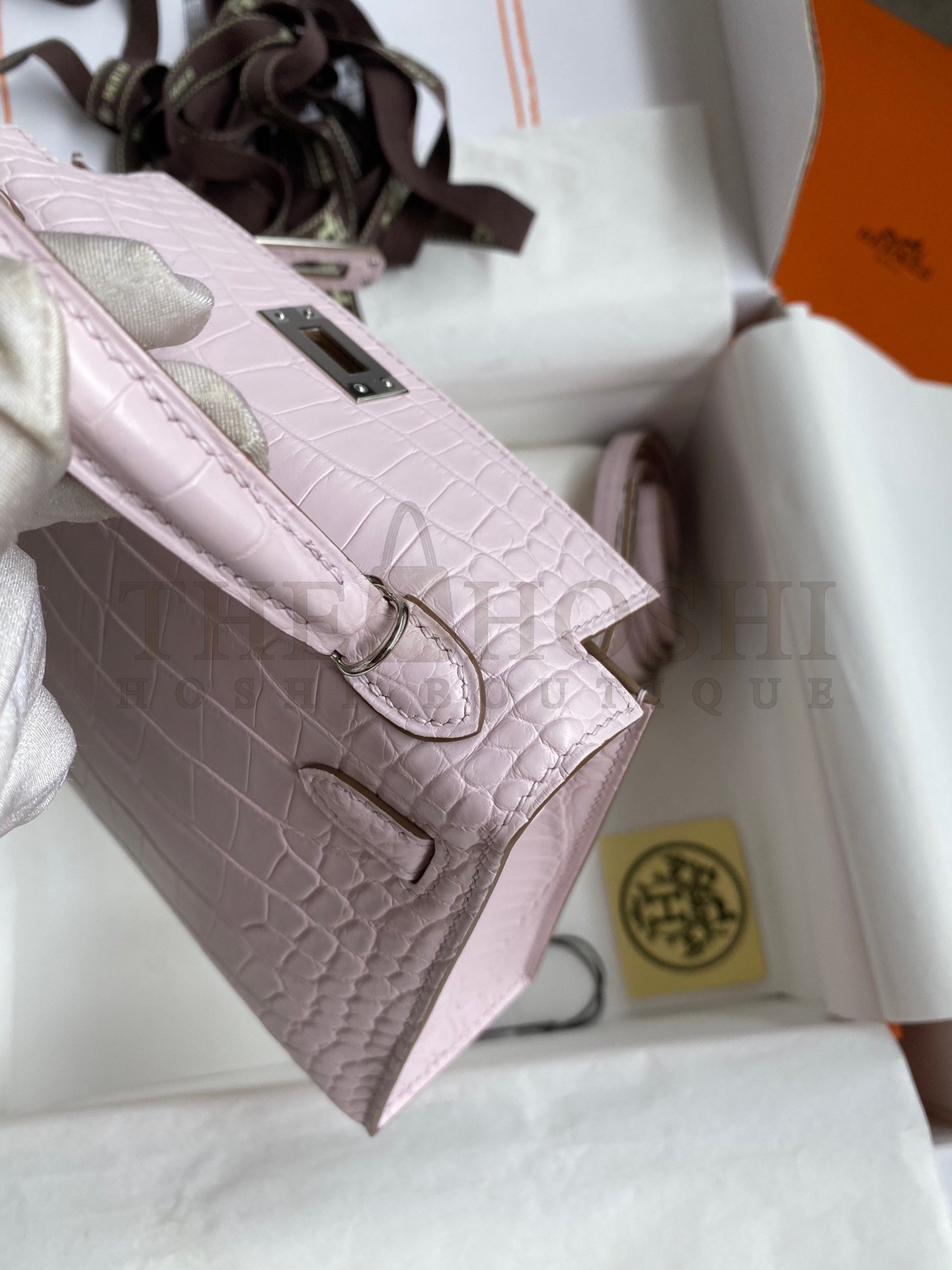H**me5 Kelly Mini II Sellier Handmade Bag In Mauve Pale Matte Alligator Leathe Master Quality