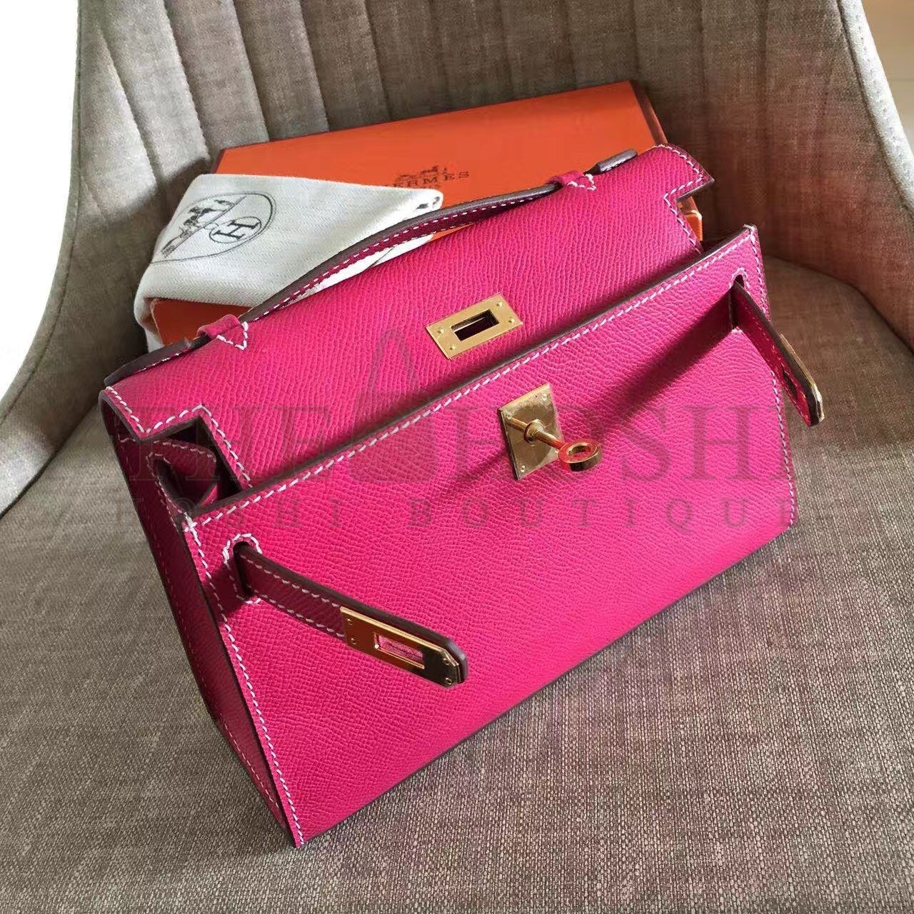 H**me5 Rose Red Kelly Pochette Epsom Handmade Bag Master Quality