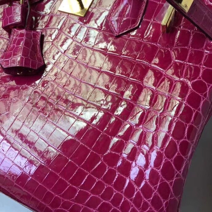 H**me5 Rose Red Birkin 30cm Crocodile Niloticus Shiny Bag Master Quality