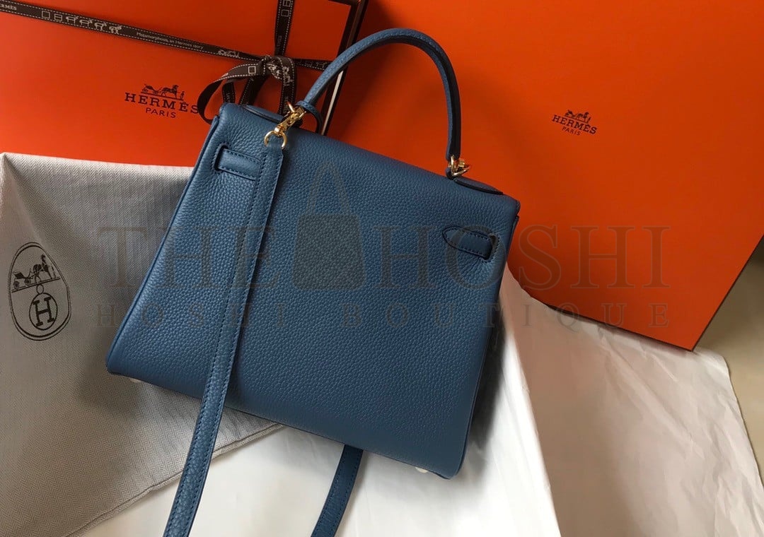 H**me5 Kelly 28cm Retourne Bag in Blue Agate Clemence Leather GHW Master Quality