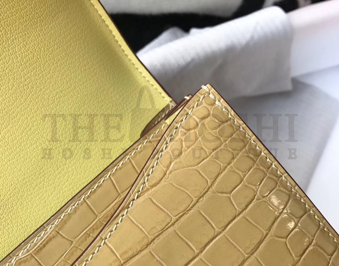 H**me5 Constance 18cm Bag In Jaune Poussin Embossed Crocodile Master Quality