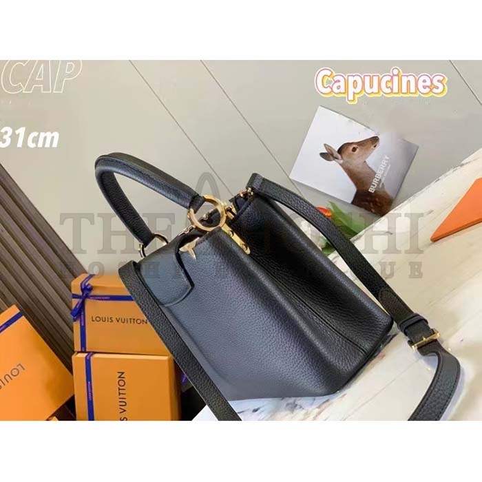 L0vis Vvtt0n LV Women Capucines MM Handbag Black Taurillon Calf Leather Master Quality