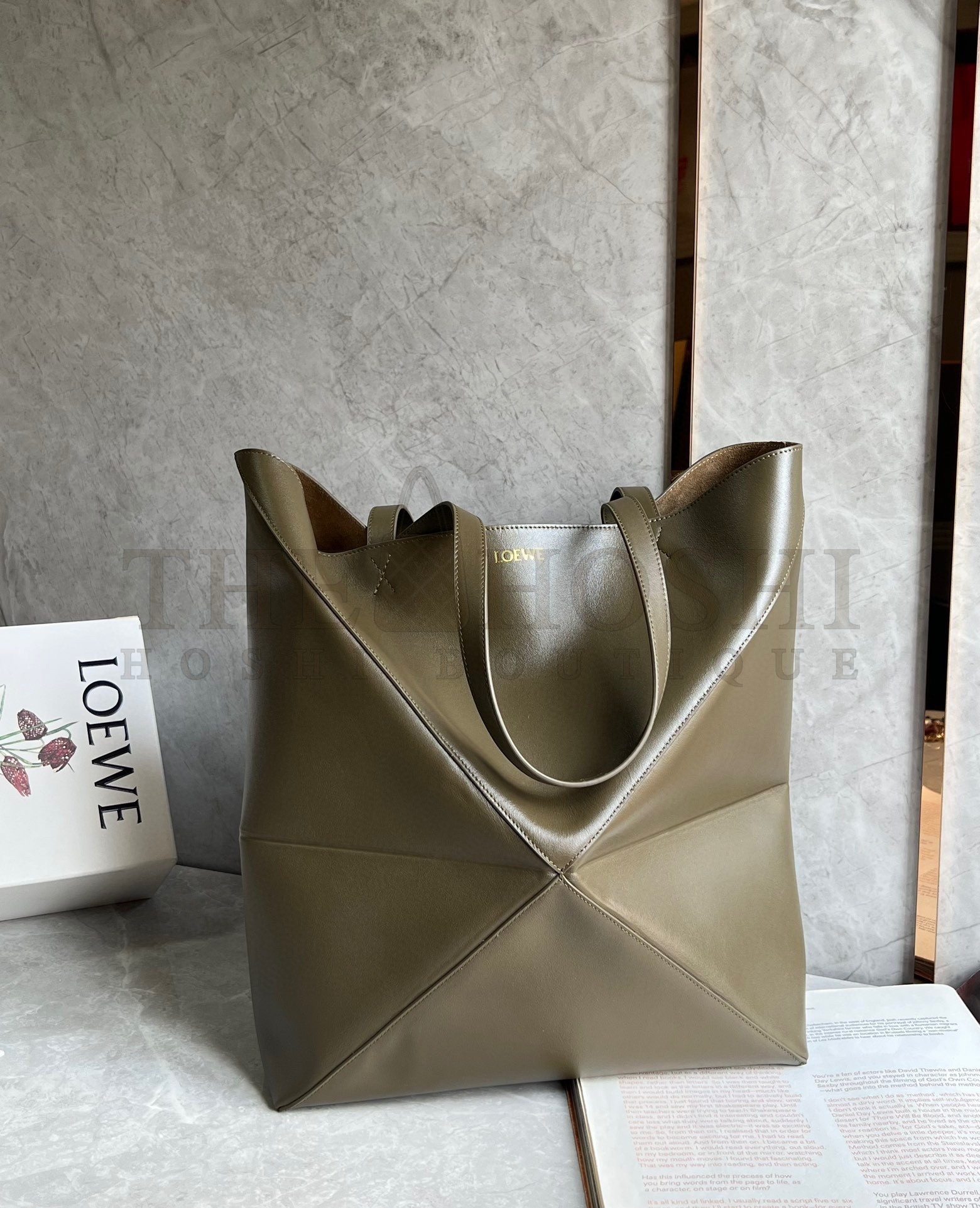 L0ew* Large Puzzle Fold Tote Bag in Dark Green Calfskin Master Quality