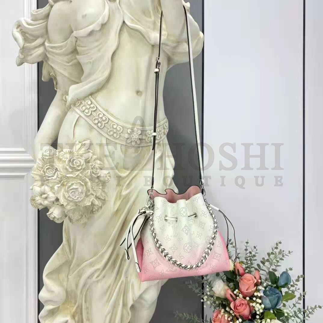 L0vis Vvtt0n LV Women Bella Bucket Bag Gradient Pink Mahina Perforated Calf Leather Master Quality