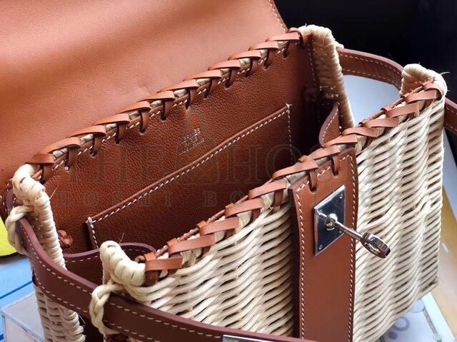 H**me5 Brown Picnic Kelly Mini 20cm Wicker Bag Master Quality