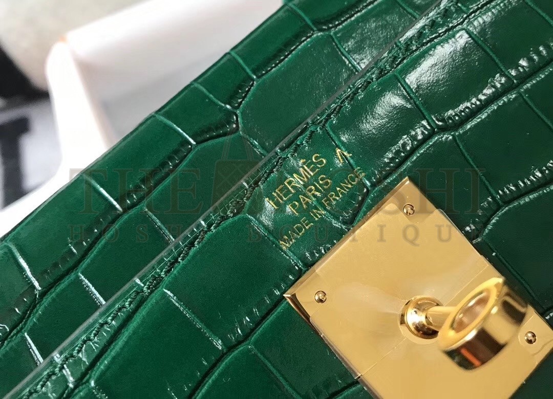 H**me5 Kelly 25cm Bag In Green Embossed Crocodile Master Quality
