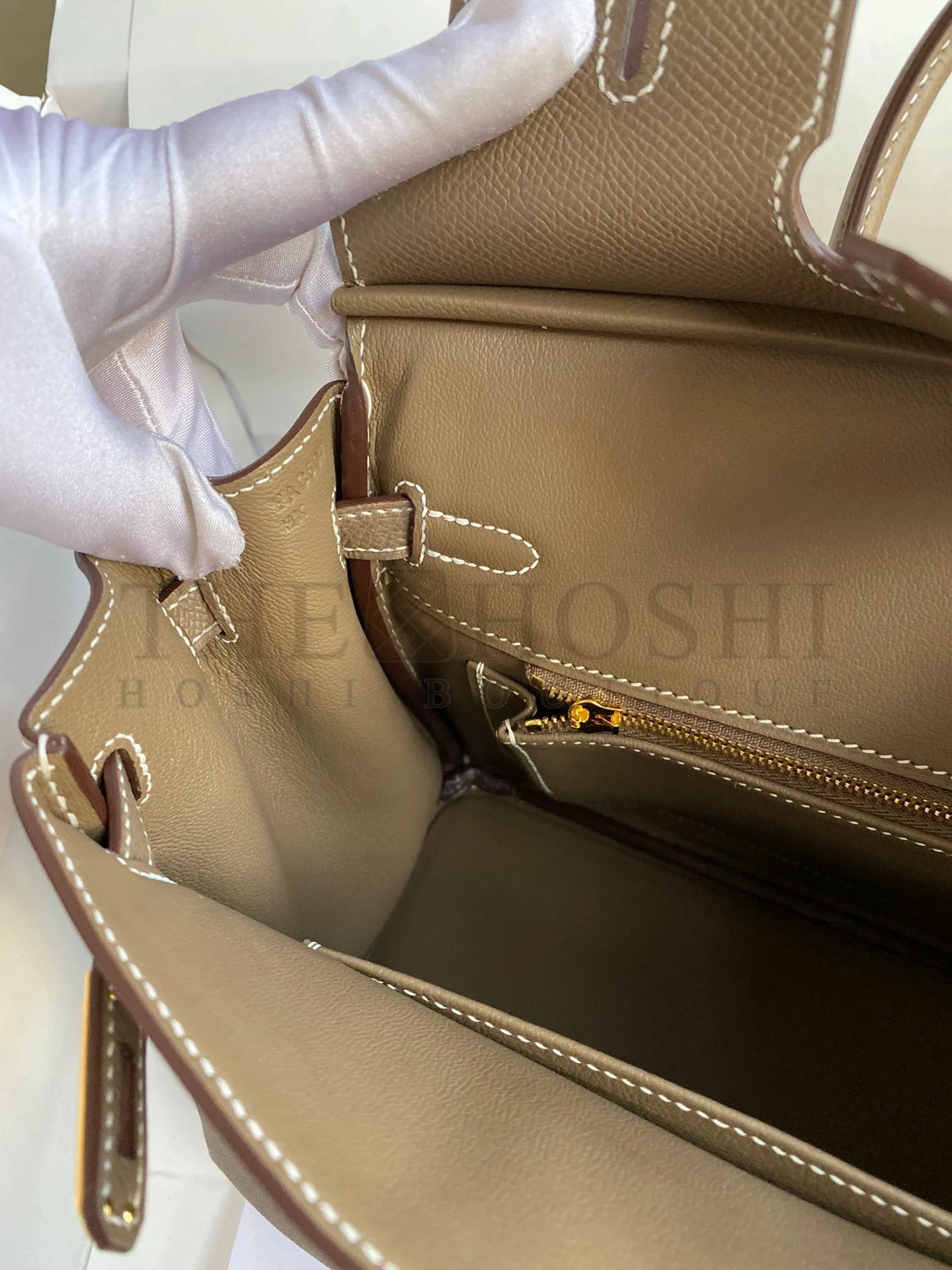 H**me5 Birkin 25 Retourne Handmade Bag In Taupe Epsom Calfskin Master Quality