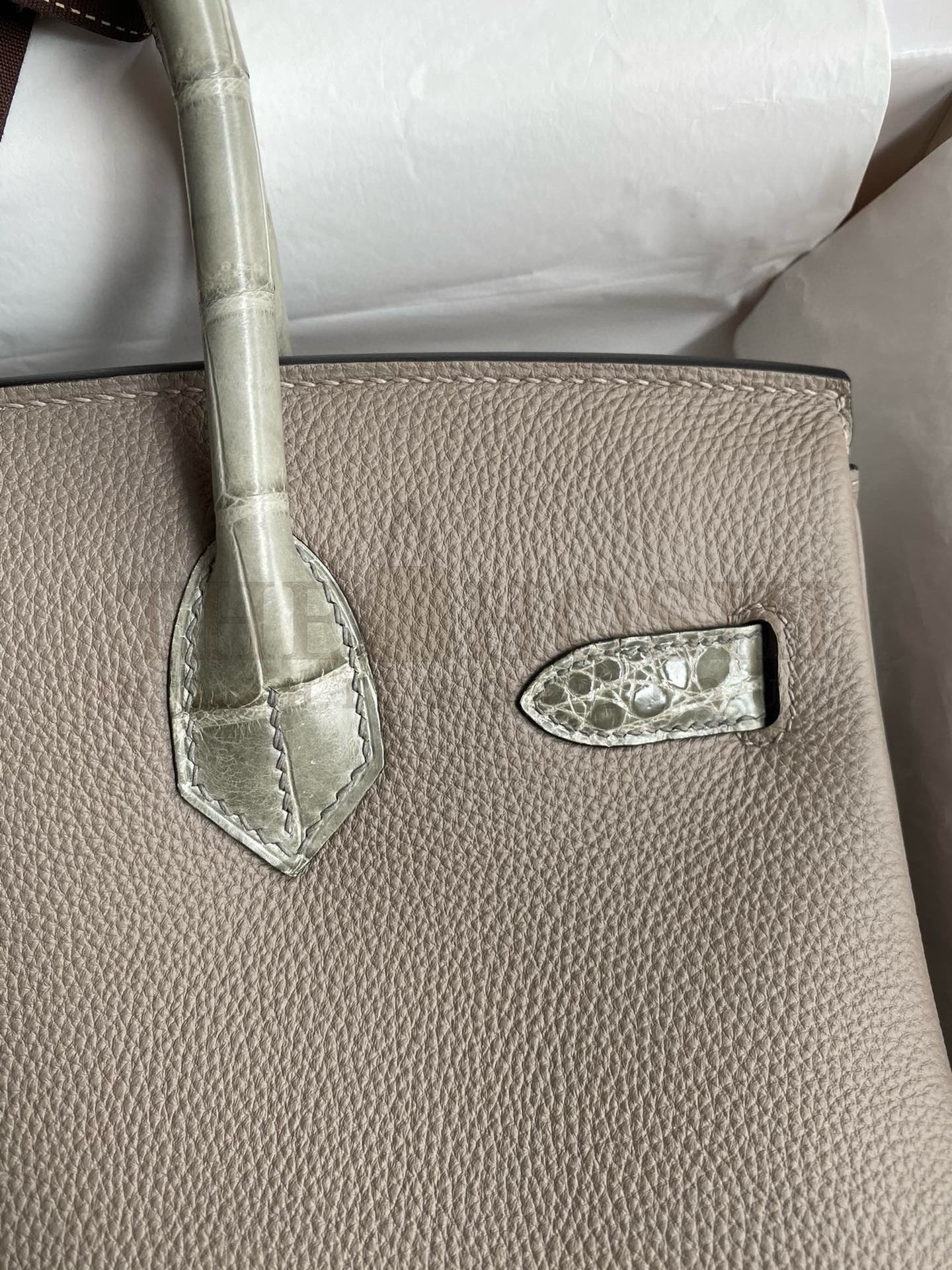 H**me5 Touch Birkin 30 Bag In Gris Asphalt Clemence and Shiny Niloticus Crocodile Skin Master Quality