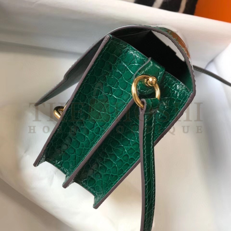 H**me5 Roulis Mini Bag In Green Embossed Crocodile Calfskin Master Quality