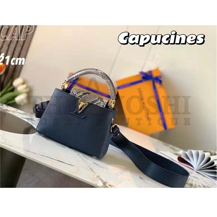 L0vis Vvtt0n LV Women Capucines Mini Handbag Navy Taurillon Leather Python Skin Master Quality