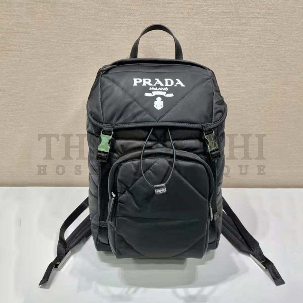 Pra*a Unisex Re-Nylon Padded Backpack with Hood-Black Master Quality
