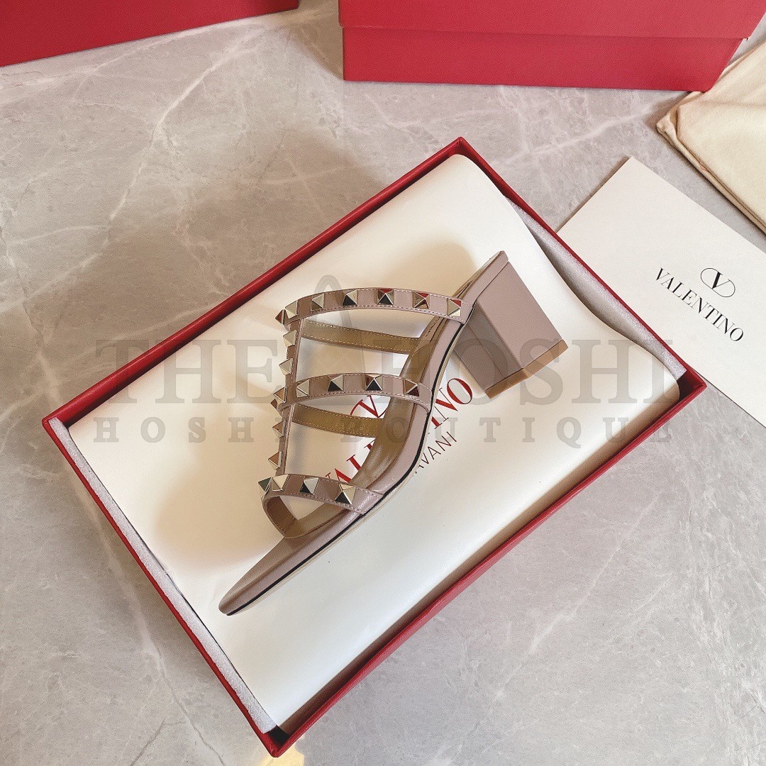 Va1e*ntin0 Rockstud Slide Sandals 60mm In Poudre Calfskin Master Quality