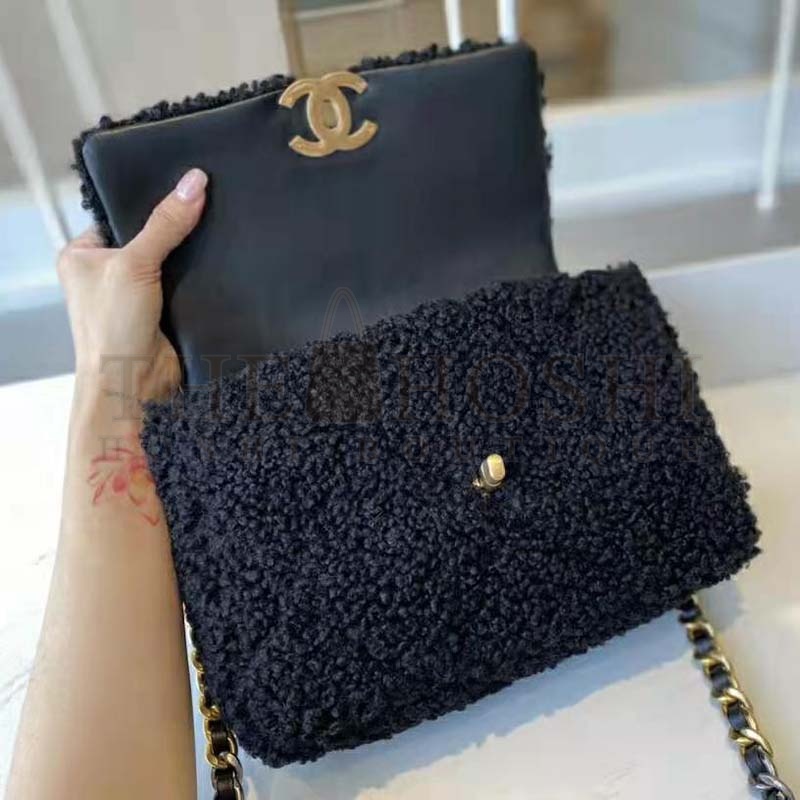 Ch**el Women Ch**el 19 Large Flap Bag Tweed Gold-Silver-Tone & Ruthenium-Finish Metal Black Master Quality