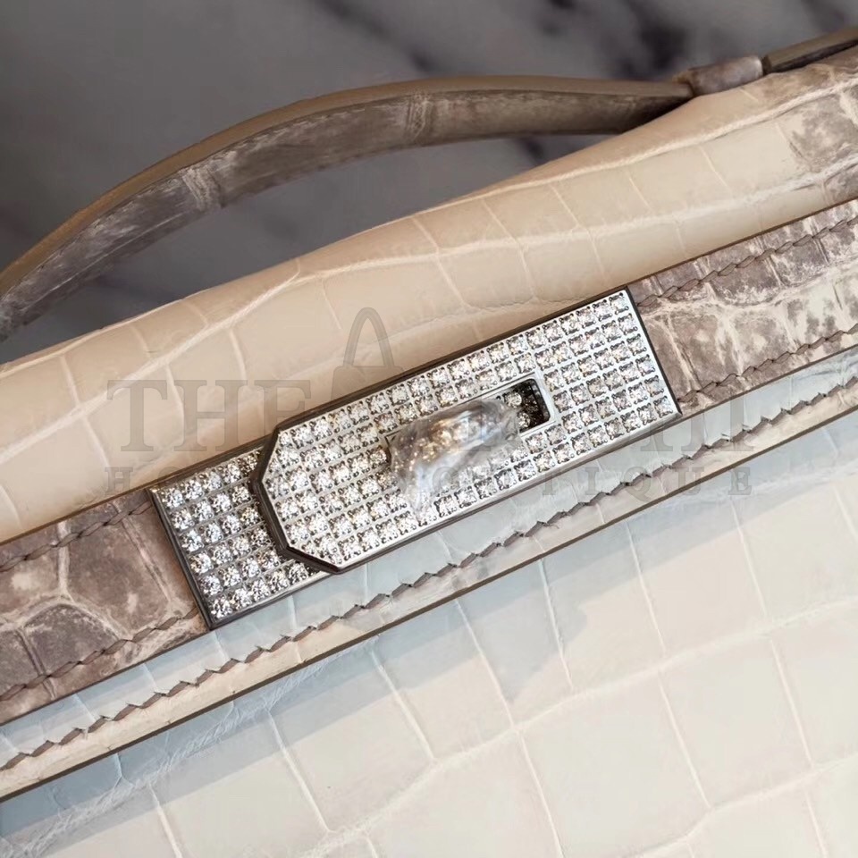 H**me5 D1am0nd Kelly Cut Clutch In Himalaya Niloticus Crocodile Skin Master Quality