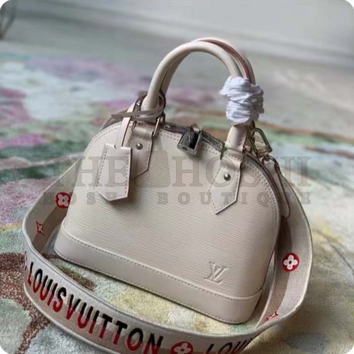 L0vis Vvtt0n LV Women Alma BB Handbag Quartz White Epi Grained Cowhide Leather Master Quality