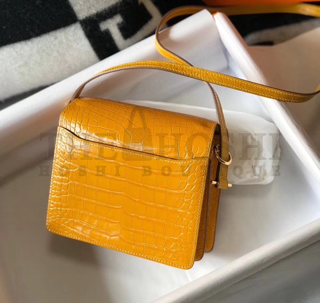 H**me5 Roulis Mini Bag In Yellow Embossed Crocodile Calfskin Master Quality
