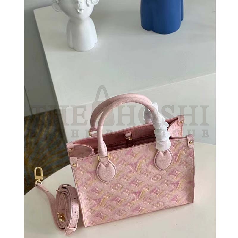 L0vis Vvtt0n LV Women OnTheGo PM Tote Bag Pink Sprayed Embossed Grained Cowhide Master Quality