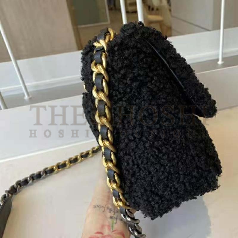 Ch**el Women Ch**el 19 Large Flap Bag Tweed Gold-Silver-Tone & Ruthenium-Finish Metal Black Master Quality