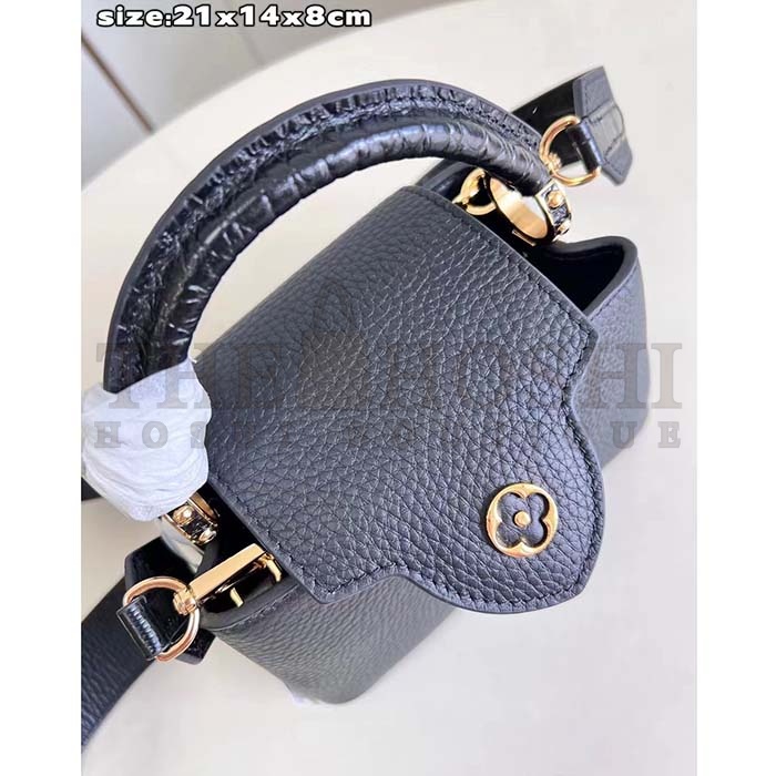 L0vis Vvtt0n LV Women Capucines Mini Handbag Black Taurillon Cowhide Leather Master Quality