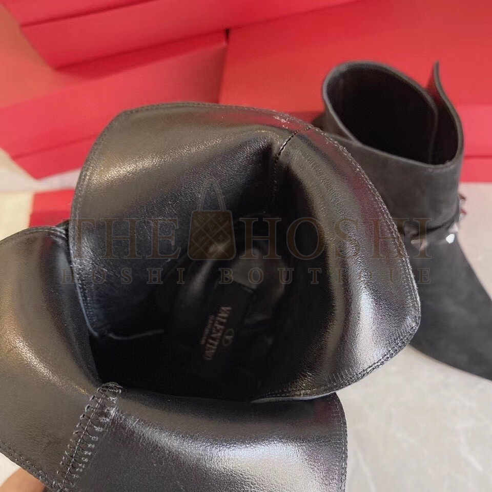 Va1e*ntin0 Rockstud Flair Ankle Boots 85 MM In Black Suede Master Quality