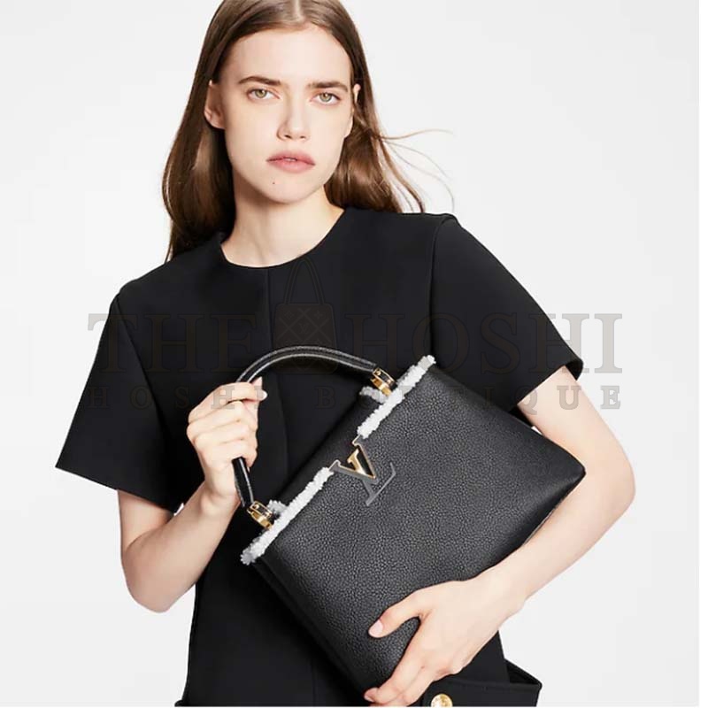 L0vis Vvtt0n LV Women Capucines MM Bag Black Taurillon Leather Shearling Cowhide Master Quality