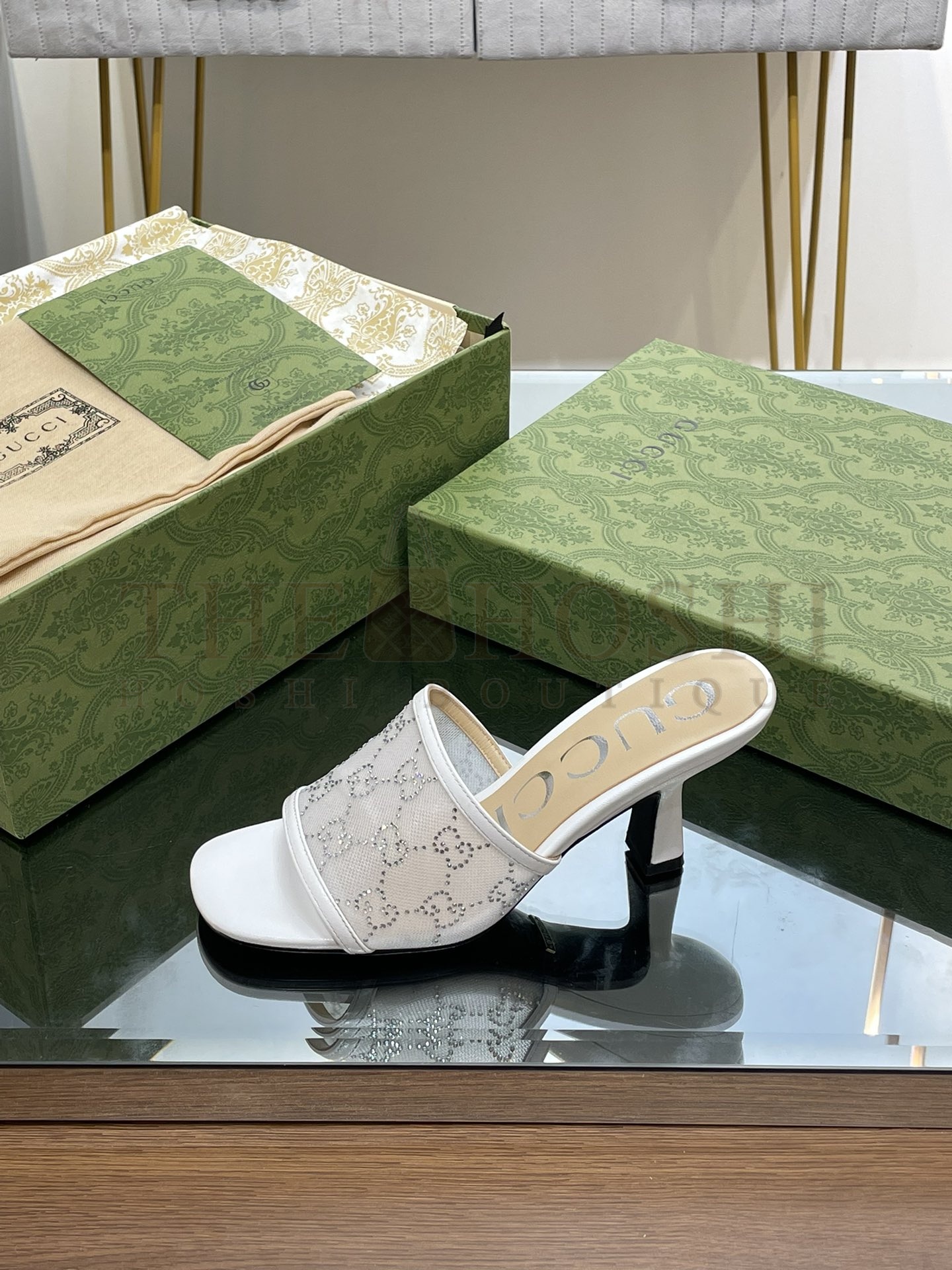 Gvc*1 Demi Rhinestone Mesh Mule Sandals Master Quality