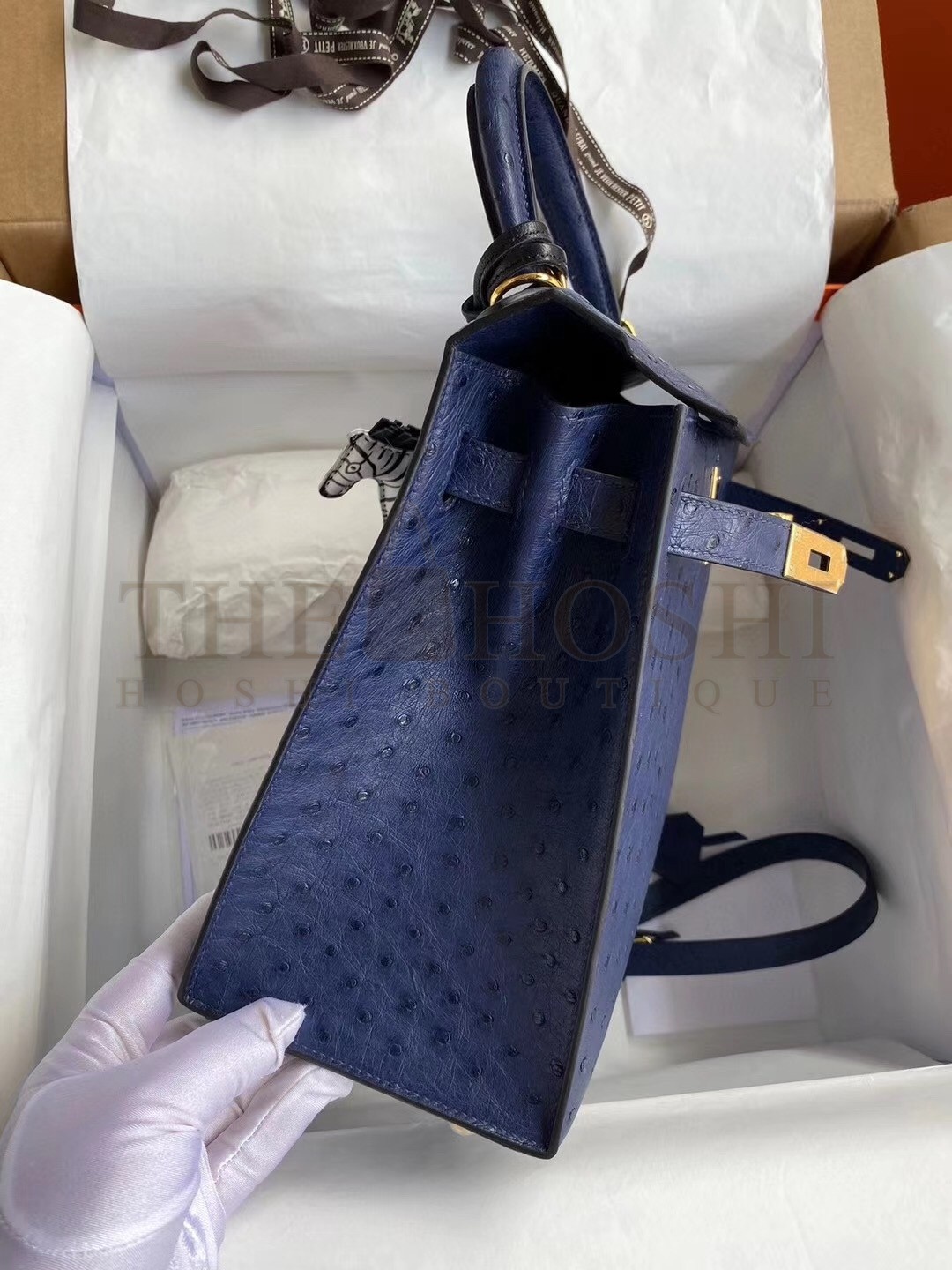 H**me5 Blue Iris Ostrich Kelly 28cm Handmade Bag Master Quality