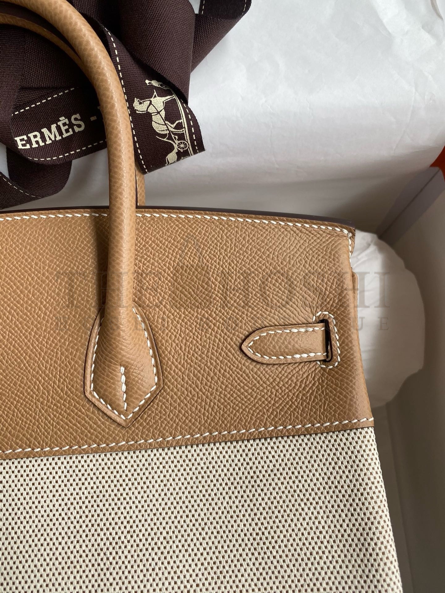 H**me5 Birkin 25 Handmade Bag In Toile &amp; Chai Epsom Leather Master Quality