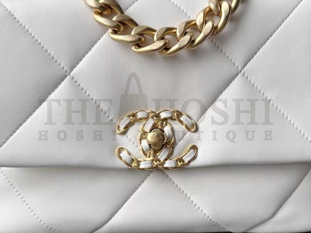 Ch**el Women CC 19 Flap Bag Calfskin Gold Silver-Tone Metal White Master Quality