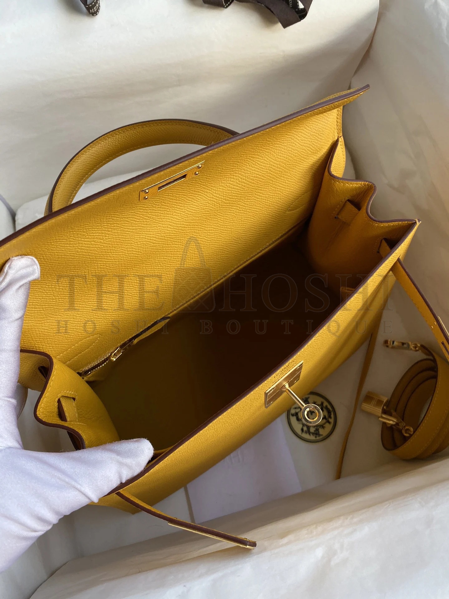 H**me5 Kelly Sellier 28 Handmade Bag In Jaune Ambre Epsom Calfskin Master Quality
