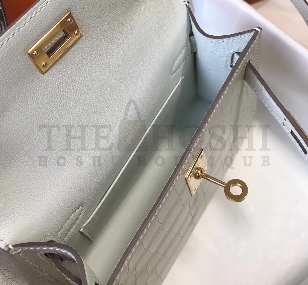 H**me5 Kelly Mini II Bag In Beton Crocodile Embossed Leather Master Quality