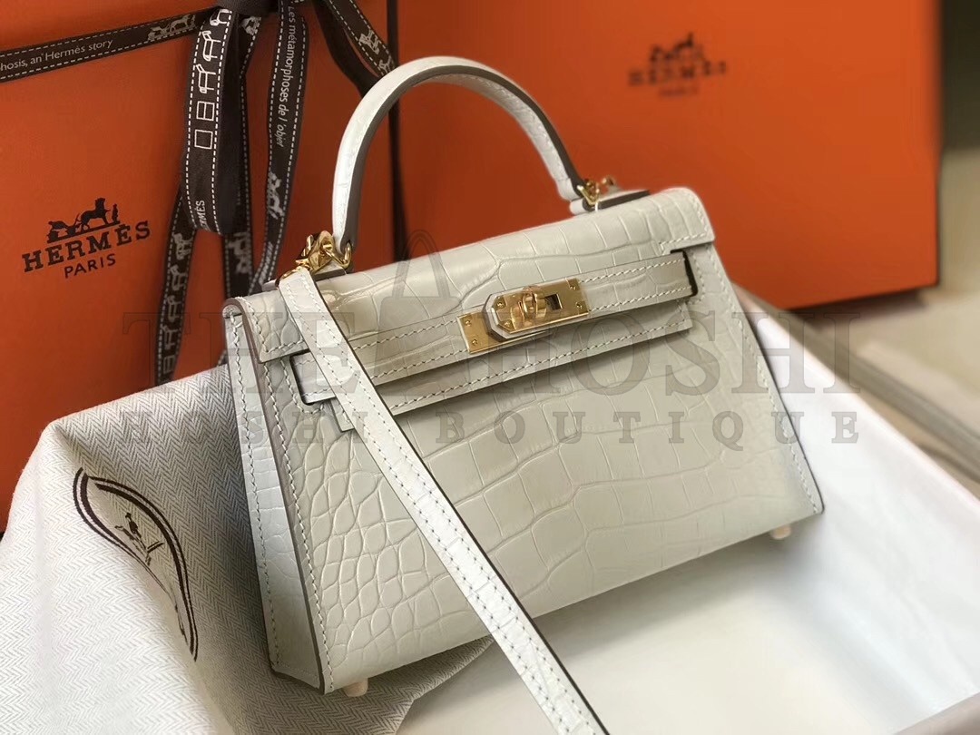 H**me5 Kelly Mini II Bag In Beton Crocodile Embossed Leather Master Quality