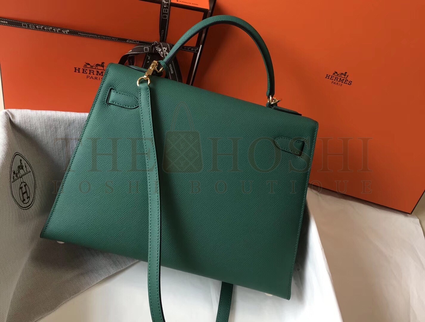 H**me5 Malachite Epsom Kelly 32cm Sellier Bag Master Quality