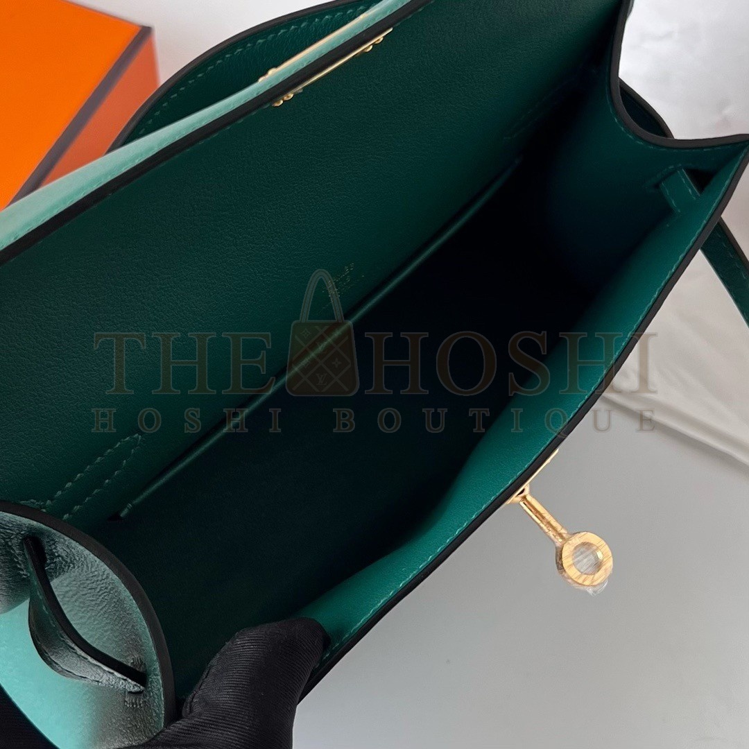 H**me5 Kelly Pochette Handmade Bag In Malachite Swift Calfskin Master Quality