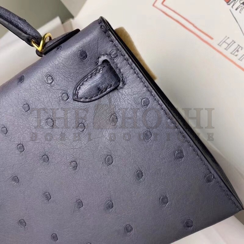 H**me5 Gris Agate Ostrich Kelly Mini II Handmade Bag Master Quality