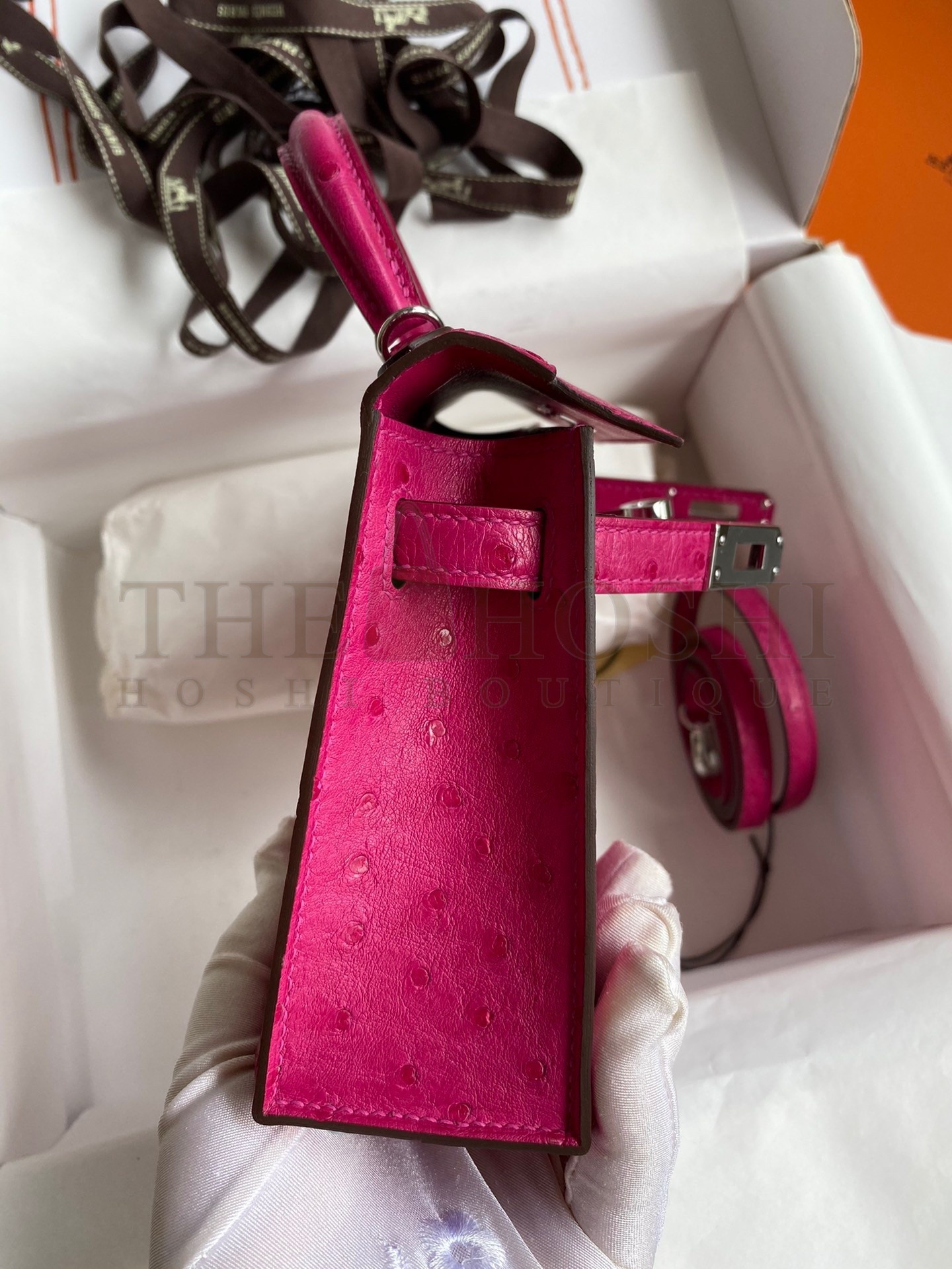 H**me5 Kelly Mini II Sellier Handmade Bag In Rose Red Ostrich Leather Master Quality