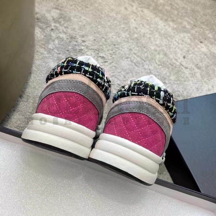 Ch**el Women CC Sneakers Fabric &amp; Suede Calfskin Multicolor 1 Cm Heel Master Quality