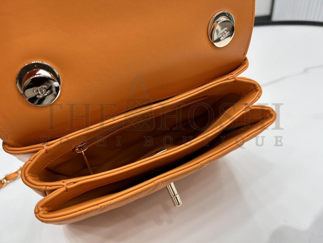 Ch**el 24C CC Trendy AS4654 Top Handle Bag Orange Lambskin with Rainbow Hardware 20cm Master Quality