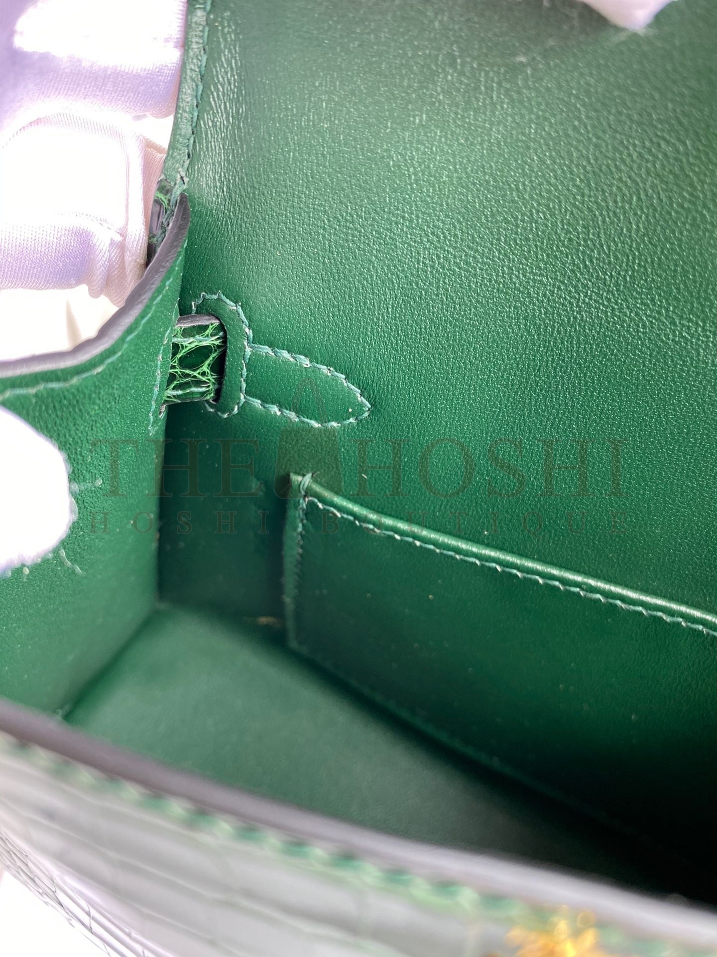 H**me5 Kelly Mini II Sellier Handmade Bag In Malachite Shiny Alligator Leather Master Quality