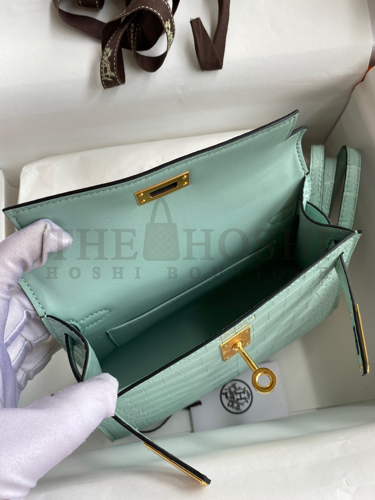 H**me5 Kelly Mini II Sellier Handmade Bag In Vert D