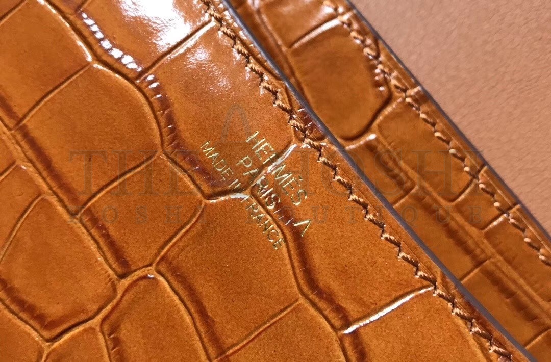 H**me5 Constance 24cm Bag In Brown Embossed Crocodile Master Quality