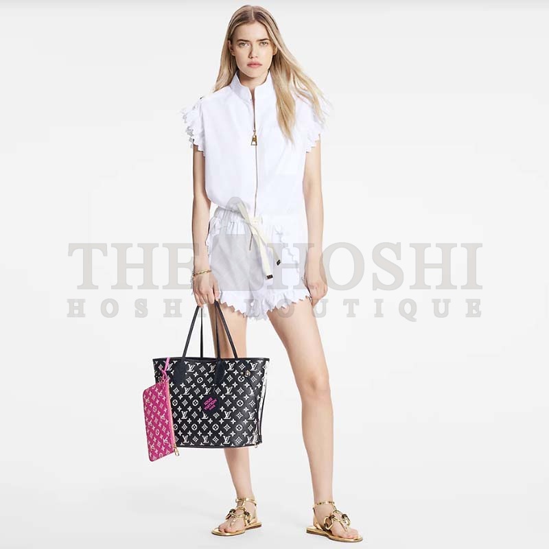 L0vis Vvtt0n Women LV Neverfull MM Carryall Tote Bag Black Printed Embossed Grained Cowhide Master Quality